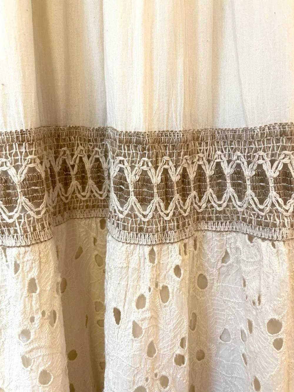 Me 2 Magic Anthropologie Tiered Maxi Dress Cotton Eyelet Size L Boho Coastal - Picture 8 of 11